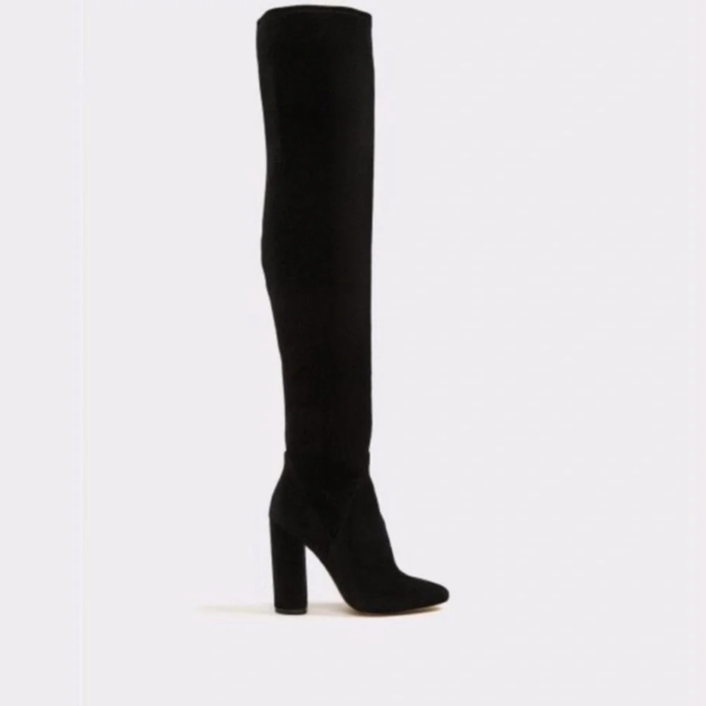 Aldo black faux suede knee-high over the knee boots chunky heel Sz 9